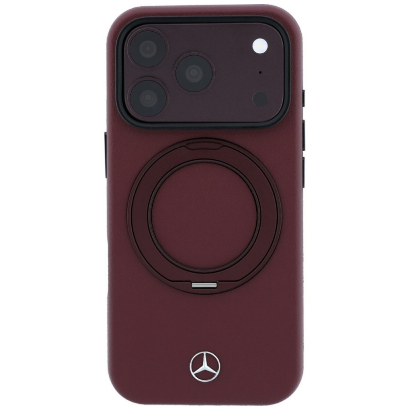 Mercedes-Benz nahast rõngastoe ja MagSafe'iga ümbris Apple iPhone 18 Pro Max / 17 Pro Max jaoks, burgundiapunane