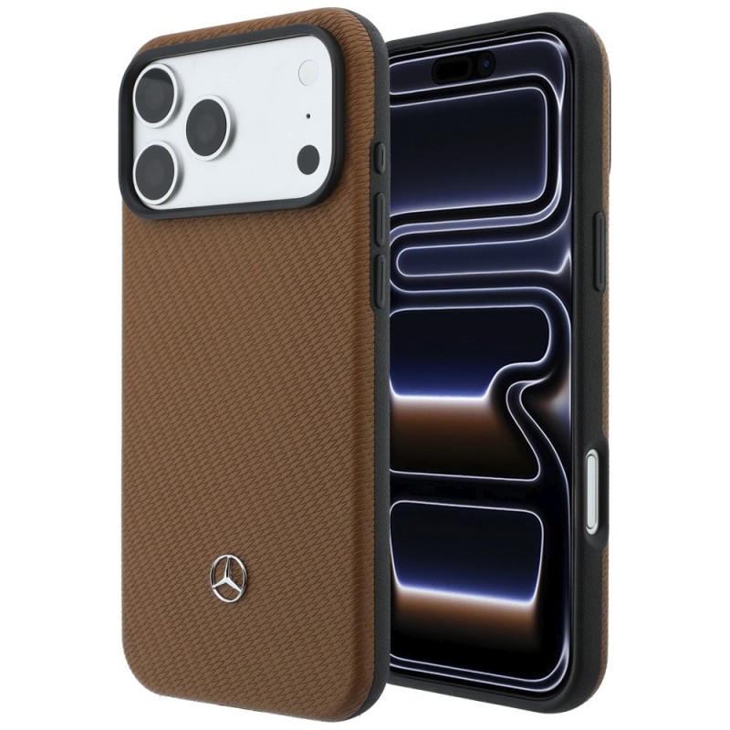 Mercedes-Benz Grill Pattern Leather MagSafe kaitsekott ja kaardihoidja komplekt Apple iPhone 18 Pro Max / 17 Pro Max, kaamel