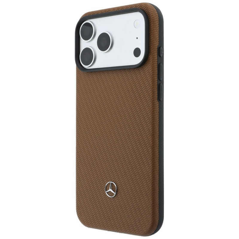 Mercedes-Benz Grill Pattern Leather MagSafe kaitsekott ja kaardihoidja komplekt Apple iPhone 18 Pro Max / 17 Pro Max, kaamel