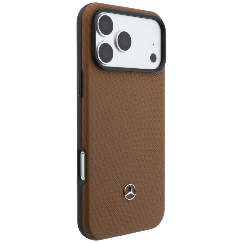 Mercedes-Benz Grill Pattern Leather MagSafe kaitsekott ja kaardihoidja komplekt Apple iPhone 18 Pro Max / 17 Pro Max, kaamel