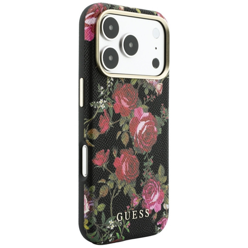 Guess Blossom Roses Print MagSafe kaitsekott Apple iPhone 18 Pro / 17 Pro jaoks, must