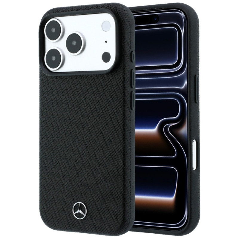 Mercedes-Benz kaitseümbris mustriga Grill Pattern ja kaardihoidjaga nahast MagSafe Apple iPhone 18 Pro Max / 17 Pro Max jaoks, must