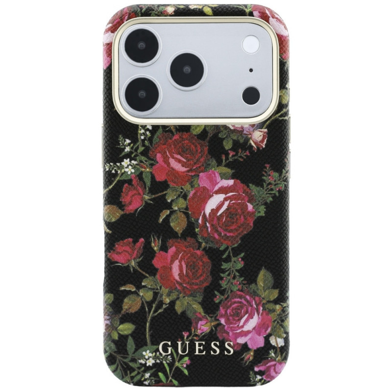Guess Blossom Roses Print MagSafe kaitsekott Apple iPhone 18 Pro Max / 17 Pro Max jaoks, must