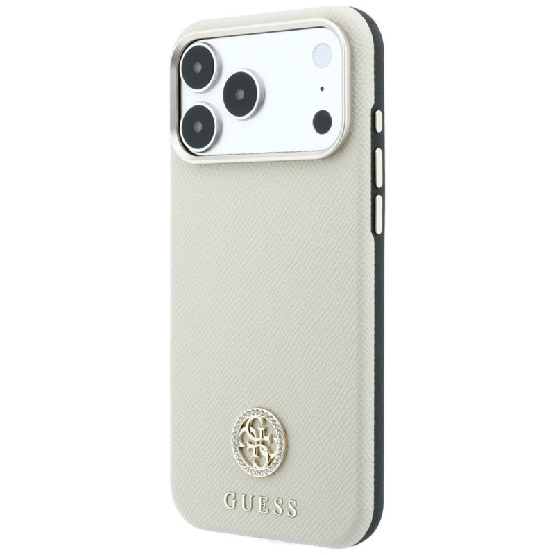 Guess GUE005545 Grained Round Strass Logo MagSafe kaitsekott Apple iPhone 18 Pro / 17 Pro jaoks, beež