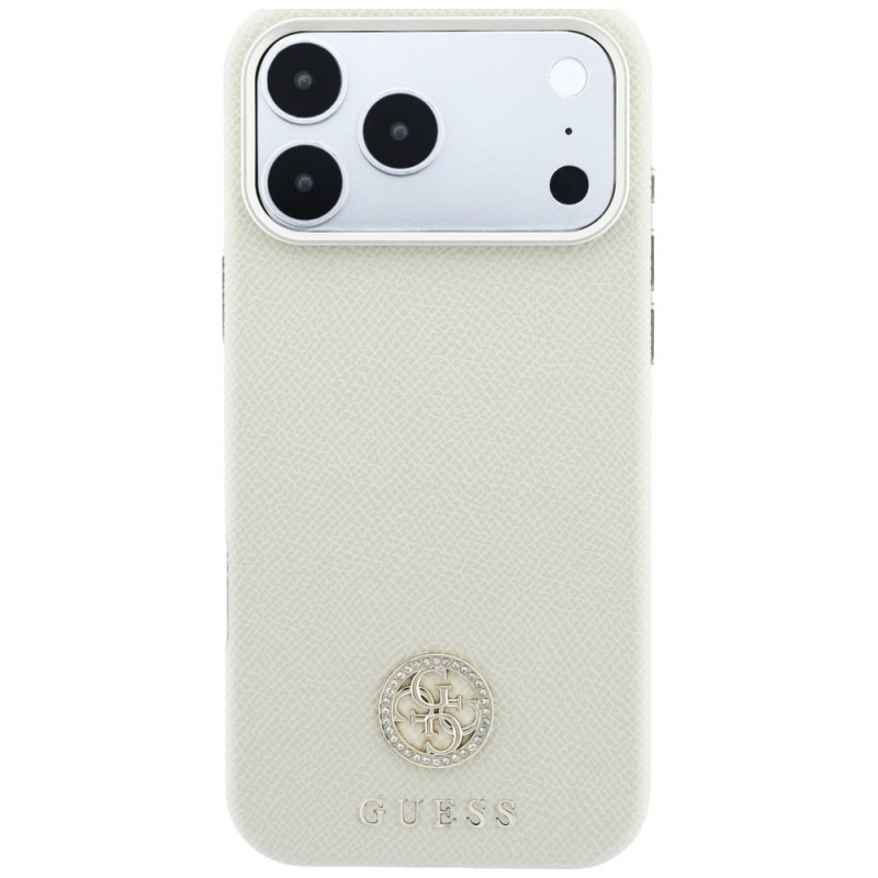 Guess GUE005545 Grained Round Strass Logo MagSafe kaitsekott Apple iPhone 18 Pro / 17 Pro jaoks, beež