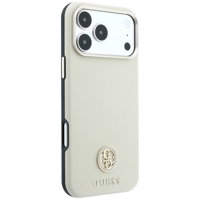 Guess GUE005545 Grained Round Strass Logo MagSafe kaitsekott Apple iPhone 18 Pro / 17 Pro jaoks, beež