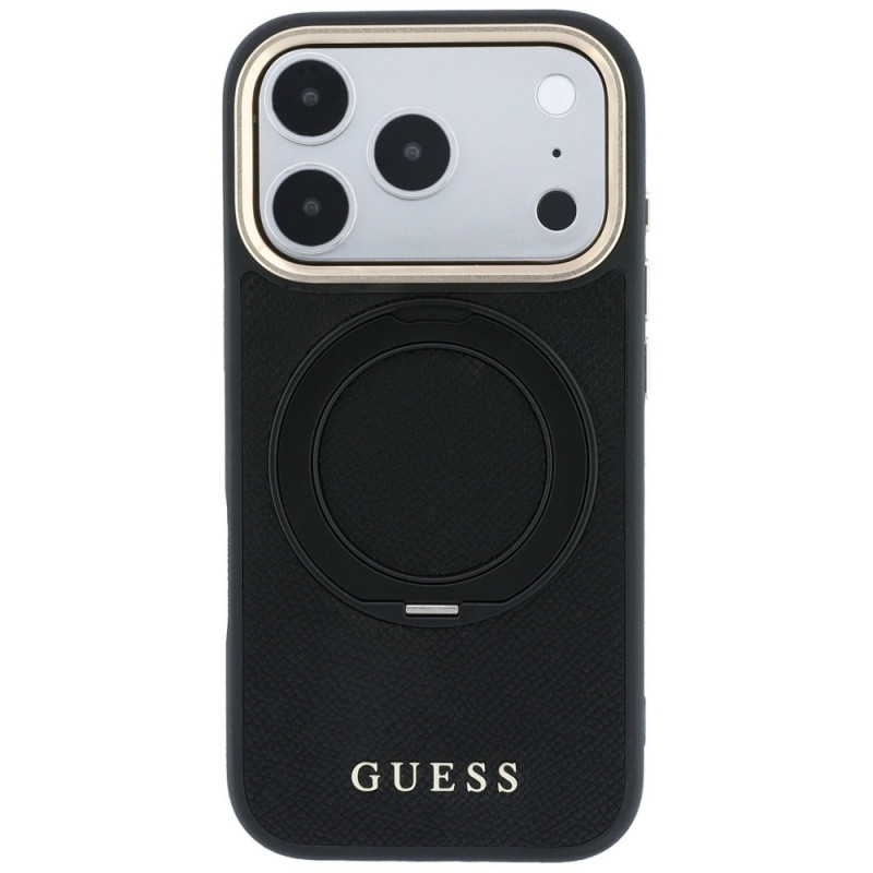 Guess Ring Stand 360 Grained Classic Logo MagSafe kaitsekott Apple iPhone 18 Pro / 17 Pro jaoks, must