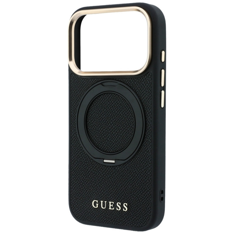 Guess Ring Stand 360 Grained Classic Logo MagSafe kaitsekott Apple iPhone 18 Pro / 17 Pro jaoks, must