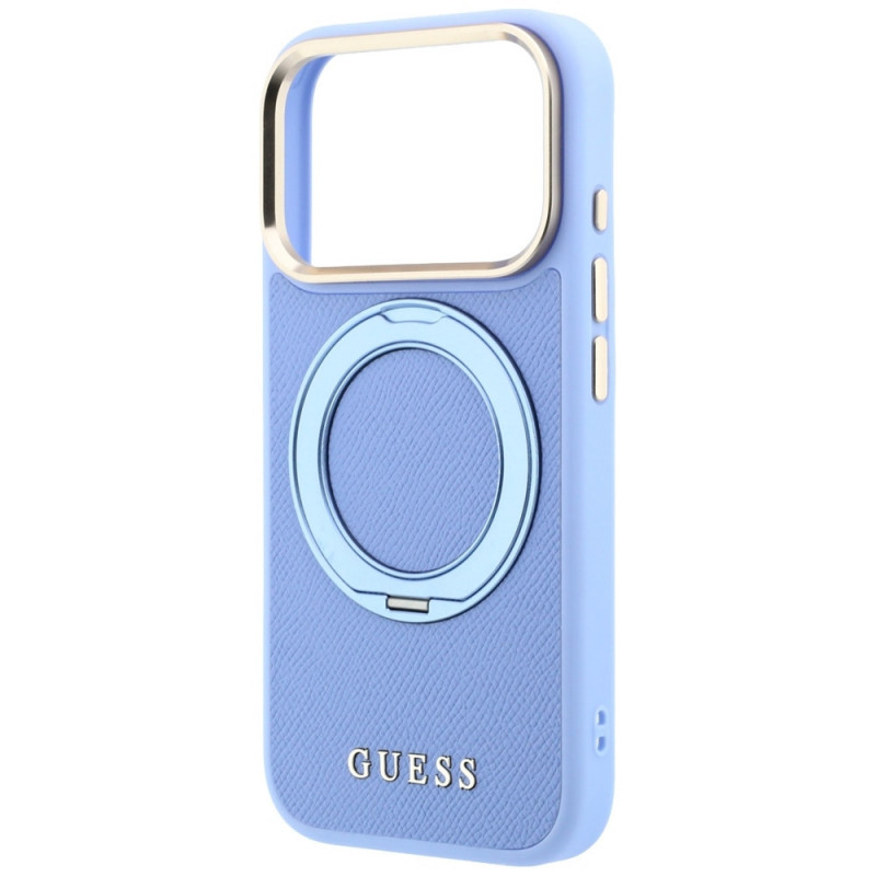 Guess Ring Stand 360 Grained Classic Logo MagSafe kaitsekott Apple iPhone 18 Pro Max / 17 Pro Max jaoks, helesinine