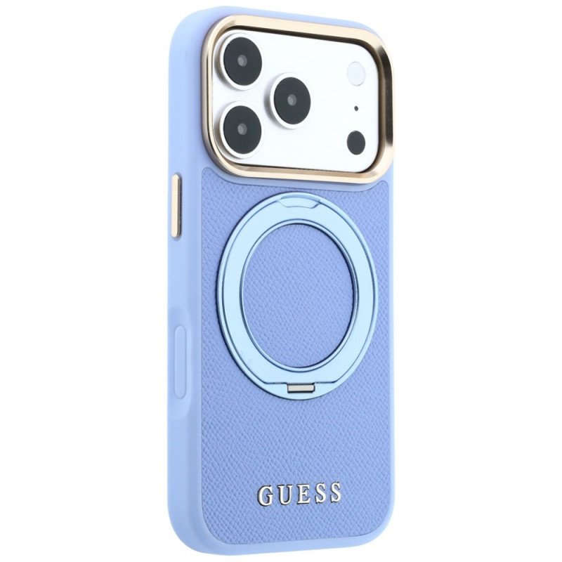 Guess Ring Stand 360 Grained Classic Logo MagSafe kaitsekott Apple iPhone 18 Pro / 17 Pro jaoks, helesinine