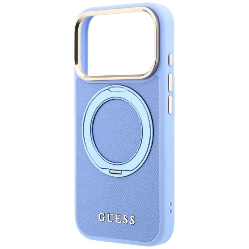Guess Ring Stand 360 Grained Classic Logo MagSafe kaitsekott Apple iPhone 18 Pro / 17 Pro jaoks, helesinine