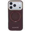 Guess Ring Stand 360 Grained Classic Logo MagSafe kaitsekott Apple iPhone 18 Pro / 17 Pro jaoks, burgundiapunane