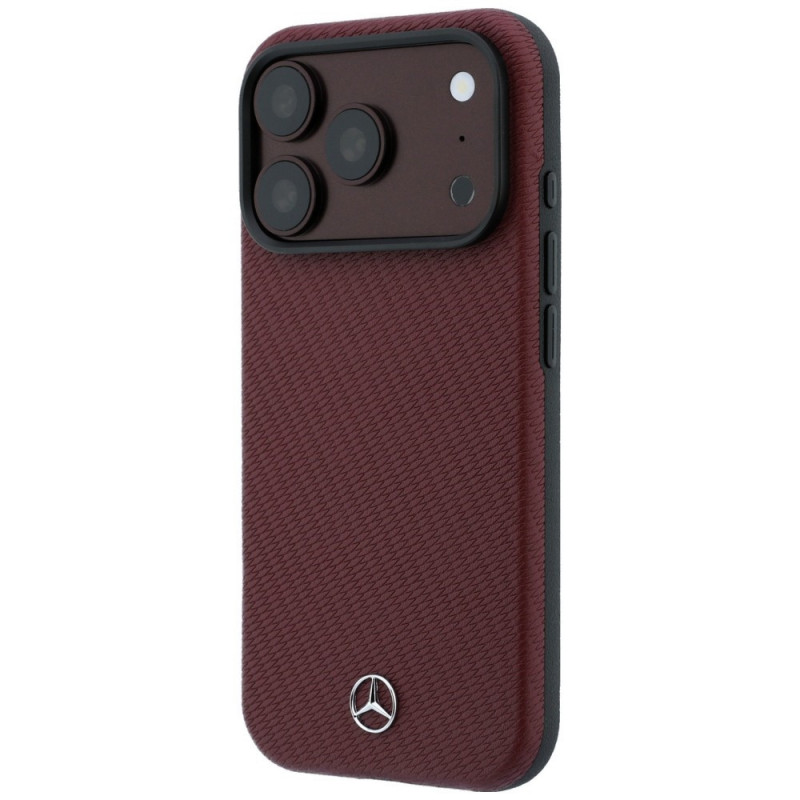 Mercedes-Benz Grill Pattern Leather MagSafe kaitsekott ja kaardirahakott komplekt Apple iPhone 18 Pro / 17 Pro jaoks, burgundy