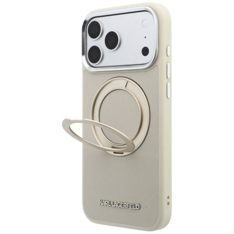 Karl Lagerfeld Ring Stand 360 Saffiano Classic Logo MagSafe kate Apple iPhone 18 Pro / 17 Pro jaoks, beež