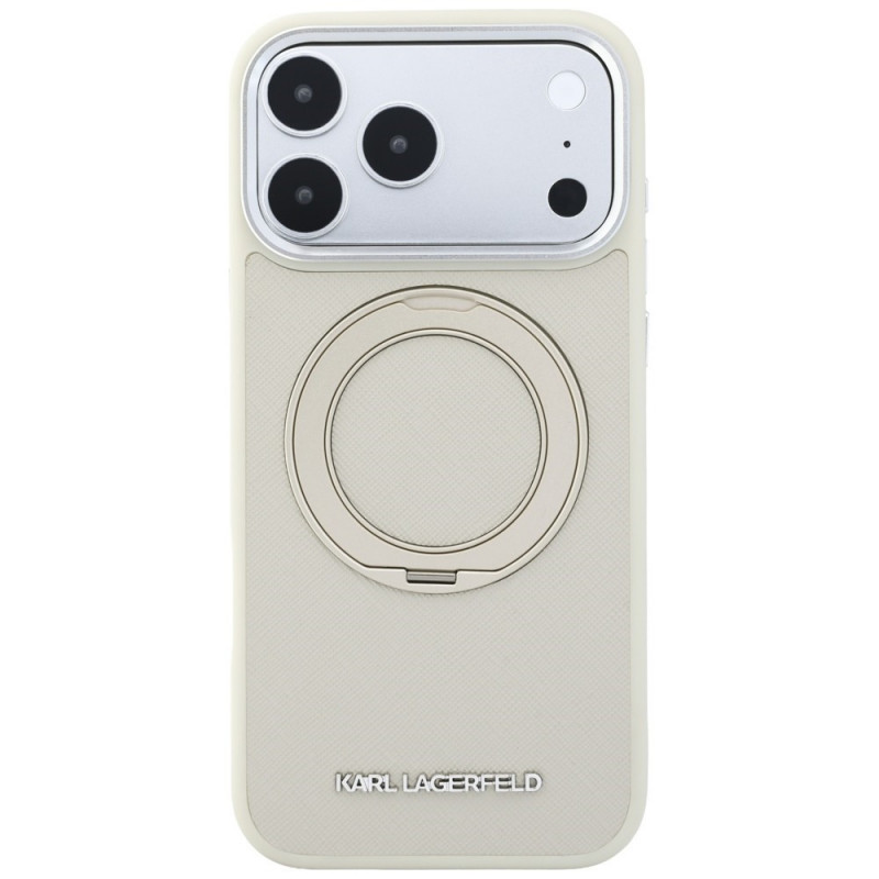 Karl Lagerfeld Ring Stand 360 Saffiano Classic Logo MagSafe kate Apple iPhone 18 Pro / 17 Pro jaoks, beež