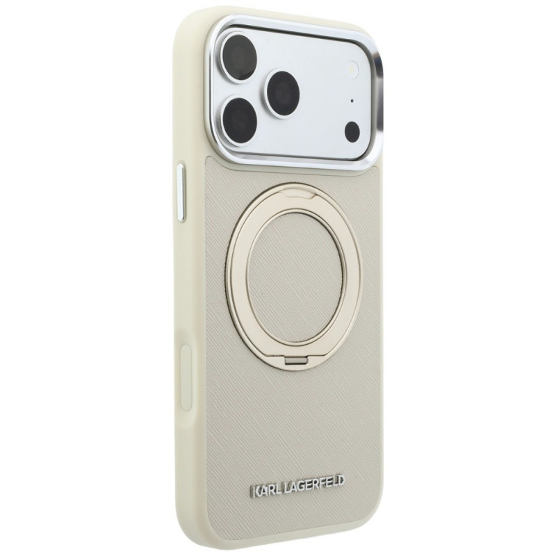 Karl Lagerfeld Ring Stand 360 Saffiano Classic Logo MagSafe kate Apple iPhone 18 Pro / 17 Pro jaoks, beež