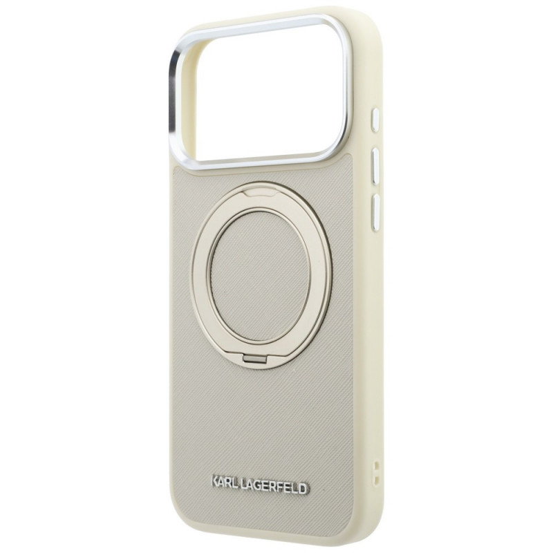 Karl Lagerfeld Ring Stand 360 Saffiano Classic Logo MagSafe kate Apple iPhone 18 Pro / 17 Pro jaoks, beež