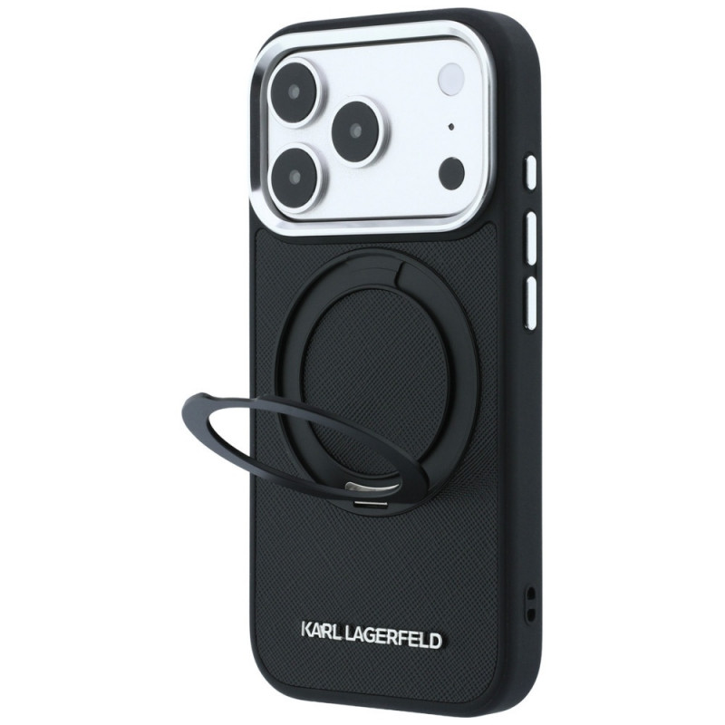 Karl Lagerfeld Ring Stand 360 Saffiano Classic Logo MagSafe kate Apple iPhone 18 Pro / 17 Pro jaoks, must (KF003179)