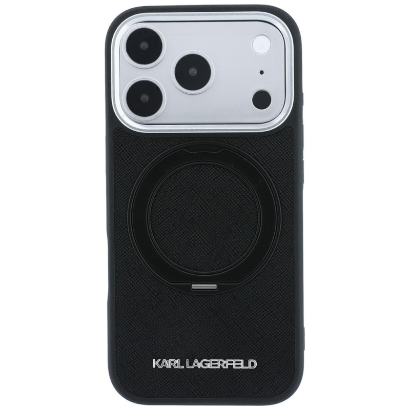 Karl Lagerfeld Ring Stand 360 Saffiano Classic Logo MagSafe kate Apple iPhone 18 Pro / 17 Pro jaoks, must (KF003179)
