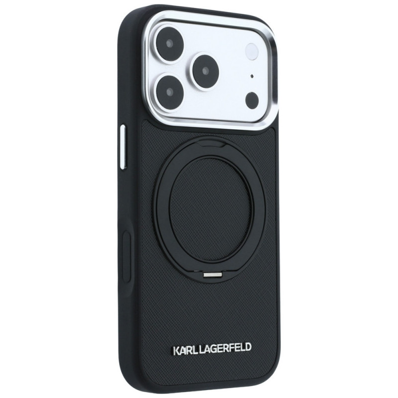 Karl Lagerfeld Ring Stand 360 Saffiano Classic Logo MagSafe kate Apple iPhone 18 Pro / 17 Pro jaoks, must (KF003179)