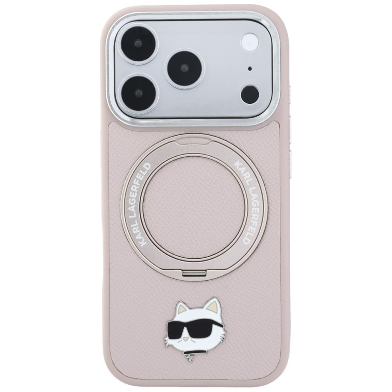 Karl Lagerfeld with Ring Stand 360 Choupette Head Pin MagSafe ümbris Apple iPhone 18 Pro Max / 17 Pro Max jaoks, roosa