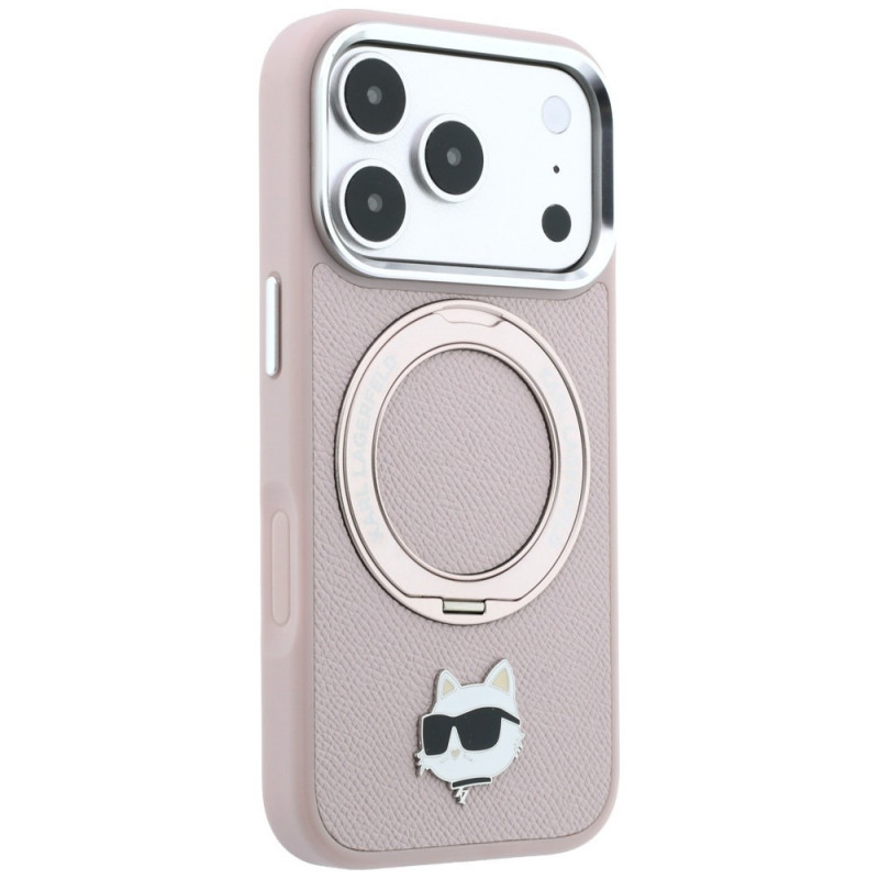 Karl Lagerfeld with Ring Stand 360 Choupette Head Pin MagSafe ümbris Apple iPhone 18 Pro Max / 17 Pro Max jaoks, roosa