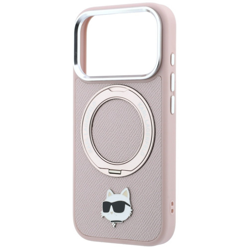 Karl Lagerfeld with Ring Stand 360 Choupette Head Pin MagSafe ümbris Apple iPhone 18 Pro Max / 17 Pro Max jaoks, roosa
