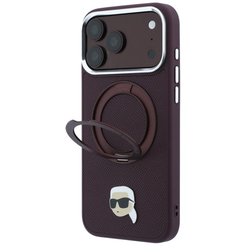 Karl Lagerfeld with Ring Stand 360 Karl Head Pin MagSafe kate Apple iPhone 18 Pro Max / 17 Pro Max jaoks, burgundy