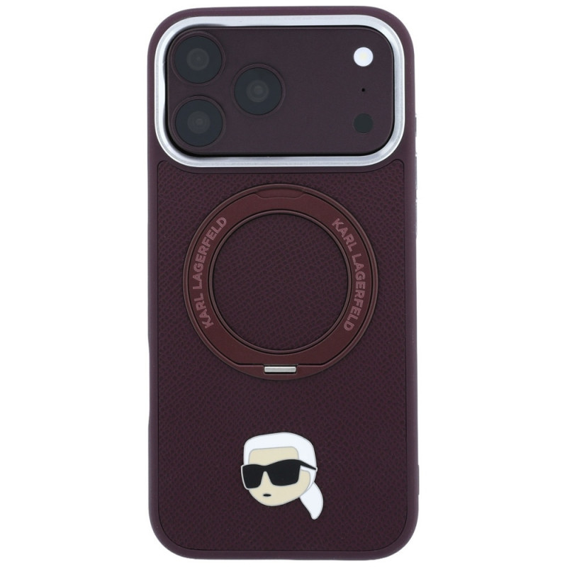Karl Lagerfeld with Ring Stand 360 Karl Head Pin MagSafe kate Apple iPhone 18 Pro Max / 17 Pro Max jaoks, burgundy