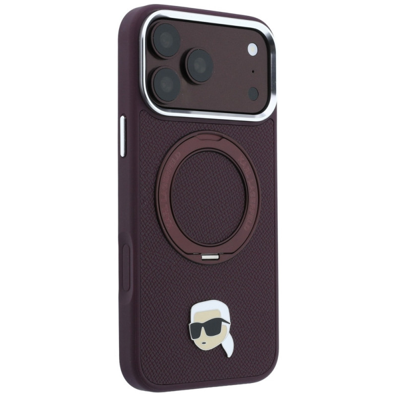 Karl Lagerfeld with Ring Stand 360 Karl Head Pin MagSafe kate Apple iPhone 18 Pro Max / 17 Pro Max jaoks, burgundy