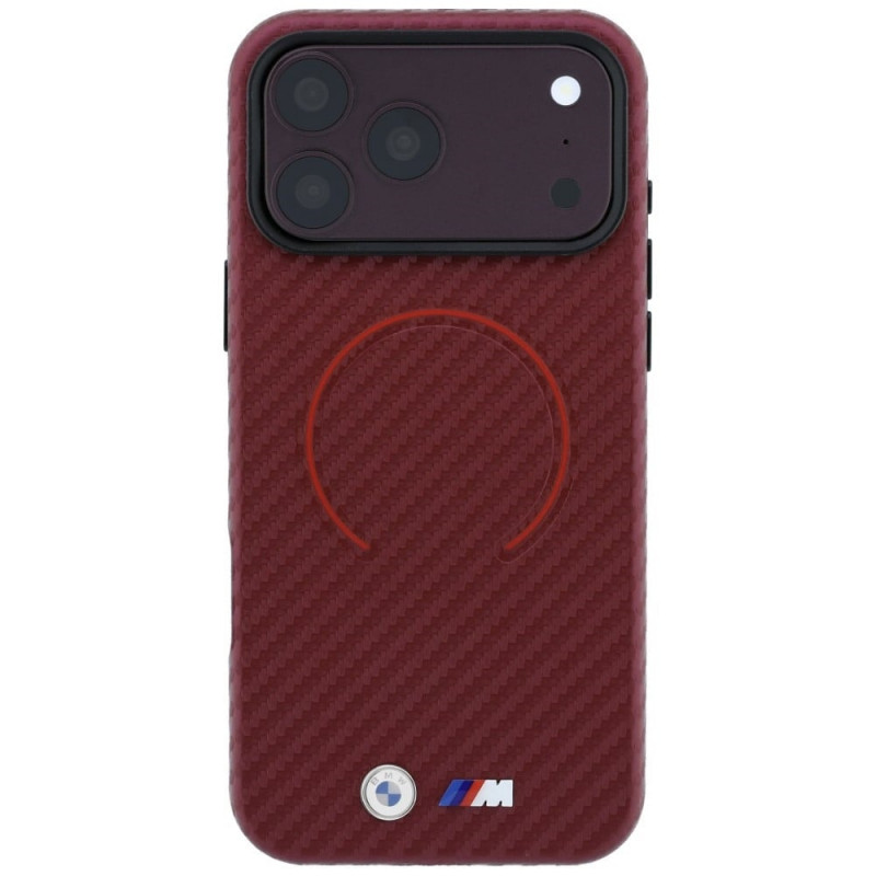 BMW M Carbon Printed Ring MagSafe kaitsekott Apple iPhone 18 Pro / 17 Pro jaoks, burgundy