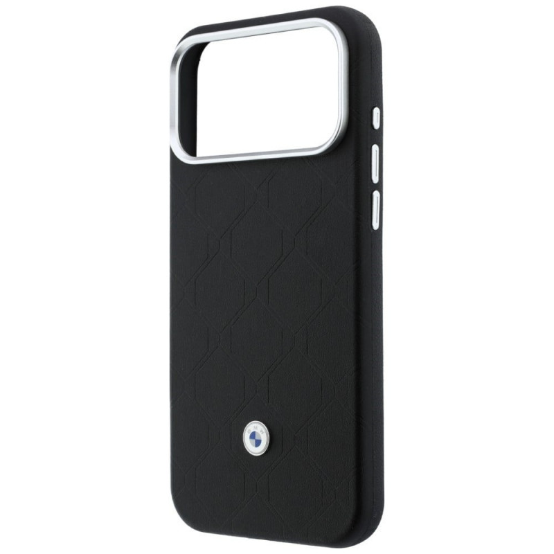 BMW Quilted Pattern Metal Logo ümbris ja rahakotikomplekt Apple iPhone 18 Pro / 17 Pro jaoks, must