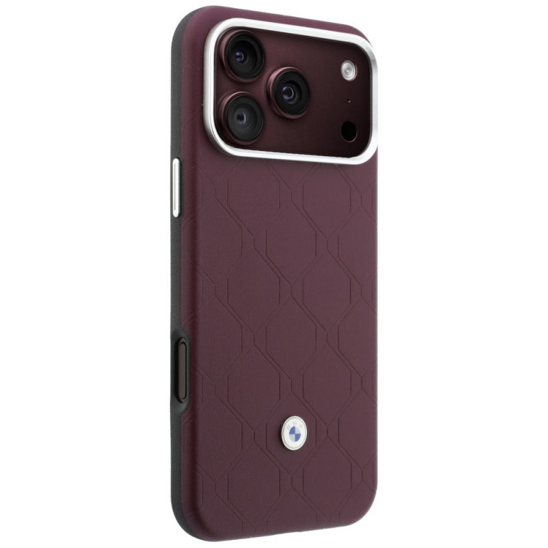 BMW Quilted Pattern Metal Logo ümbris ja rahakott komplekt Apple iPhone 18 Pro / 17 Pro jaoks, burgundy