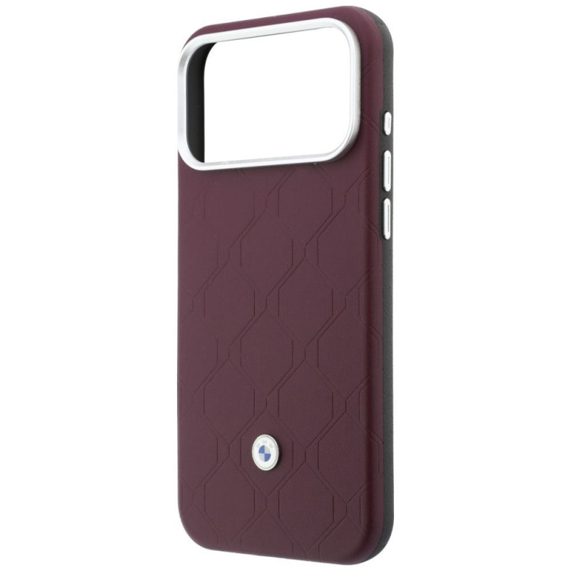BMW Quilted Pattern Metal Logo ümbris ja rahakott komplekt Apple iPhone 18 Pro / 17 Pro jaoks, burgundy