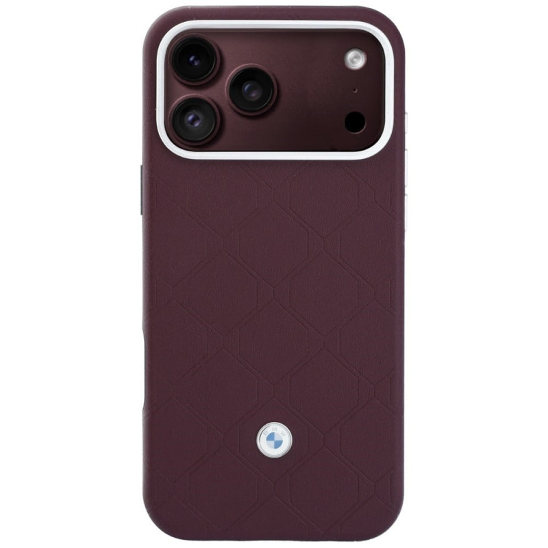 BMW Quilted Pattern Metal Logo ümbris ja rahakoti komplekt Apple iPhone 18 Pro Max / 17 Pro Max jaoks, burgundy