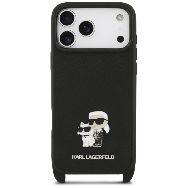 Karl Lagerfeld Saffiano Karl&Choupette Metal Pin CBDY Strap kott Apple iPhone 18 Pro / 17 Pro jaoks, must
