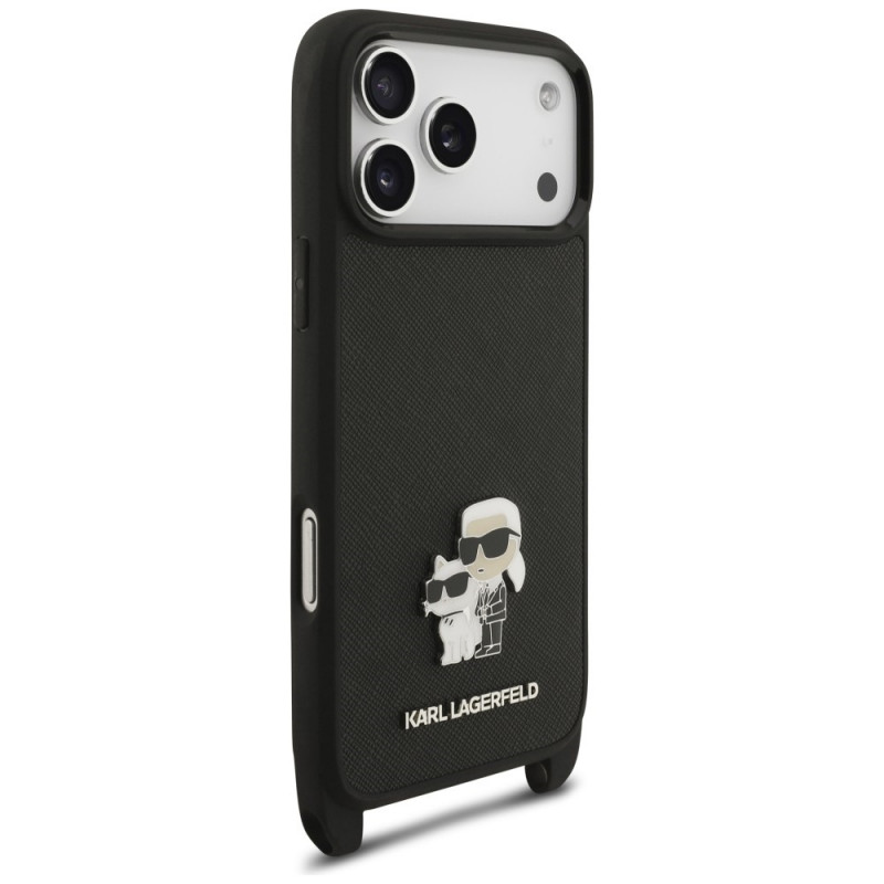 Karl Lagerfeld Saffiano Karl&Choupette Metal Pin CBDY Strap kott Apple iPhone 18 Pro / 17 Pro jaoks, must
