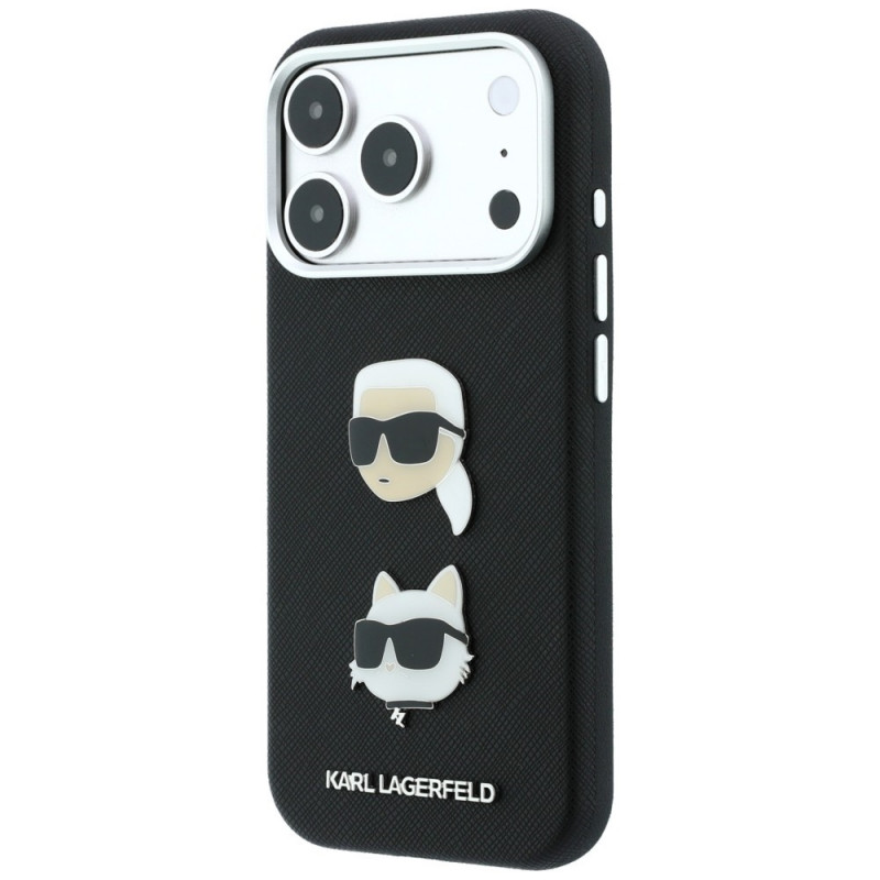 Karl Lagerfeld Saffiano Karl&Choupette Heads Pins Strap Logo ümbris Apple iPhone 18 Pro / 17 Pro jaoks, must
