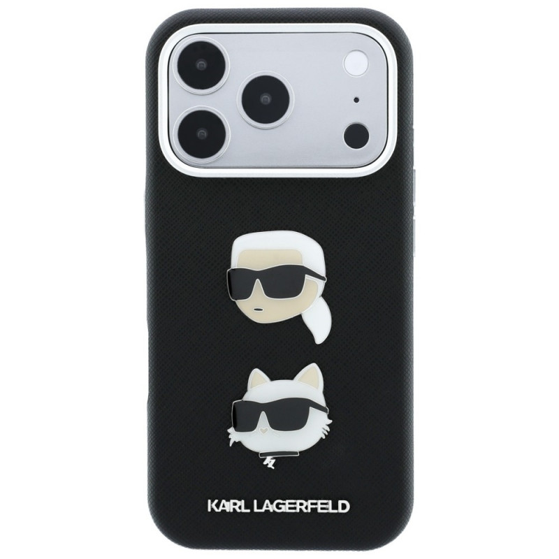 Karl Lagerfeld Saffiano Karl&Choupette Heads Pins Strap Logo ümbris Apple iPhone 18 Pro / 17 Pro jaoks, must
