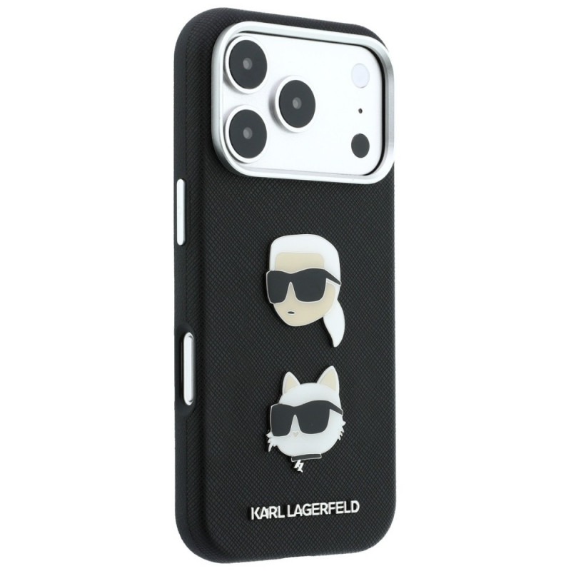 Karl Lagerfeld Saffiano Karl&Choupette Heads Pins Strap Logo ümbris Apple iPhone 18 Pro / 17 Pro jaoks, must