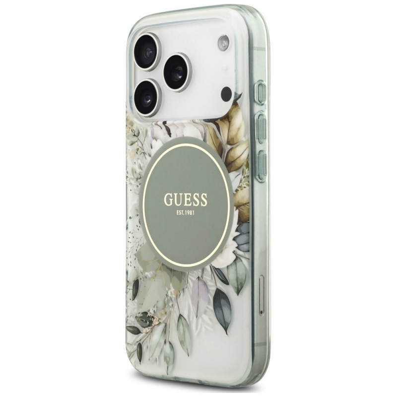 Guess IML Flower & Tonal Circle MagSafe kott Apple iPhone 18 Pro Max / 17 Pro Max jaoks, roheline