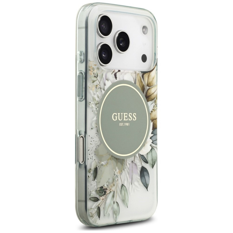 Guess IML Flower & Tonal Circle MagSafe kott Apple iPhone 18 Pro Max / 17 Pro Max jaoks, roheline