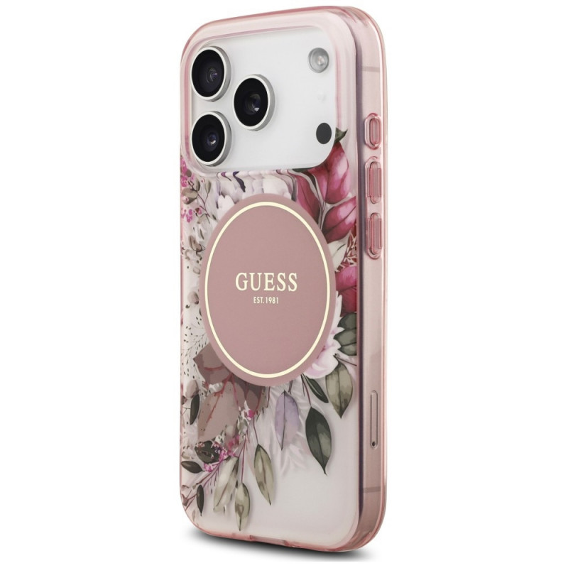 Guess IML Flower & Tonal Circle MagSafe kate Apple iPhone 18 Pro Max / 17 Pro Max, roosa