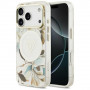 Guess IML Glitter Flowers Triangle MagSafe kaitsekate Apple iPhone 18 Pro Max / 17 Pro Max, valge