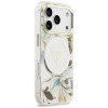 Guess IML Glitter Flowers Triangle MagSafe kaitsekate Apple iPhone 18 Pro Max / 17 Pro Max, valge