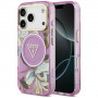 Guess IML Glitter Flowers Triangle MagSafe kate Apple iPhone 18 Pro Max / 17 Pro Max, lilla