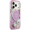 Guess IML Glitter Flowers Triangle MagSafe kate Apple iPhone 18 Pro Max / 17 Pro Max, lilla
