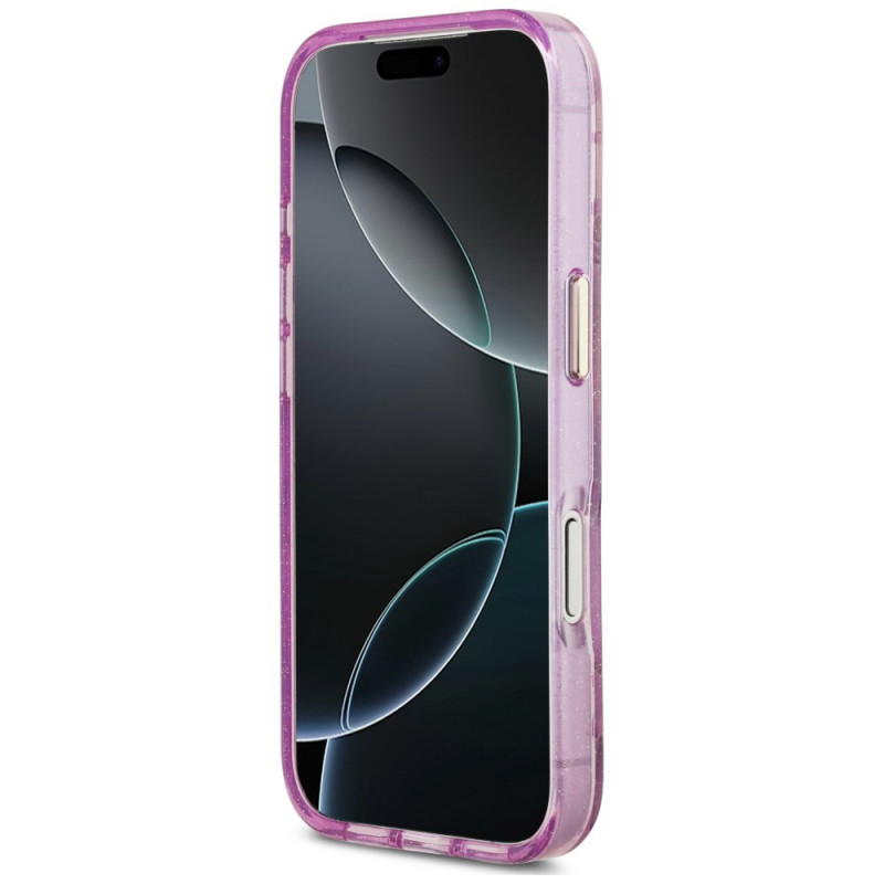 Guess IML Glitter Flowers Triangle MagSafe kate Apple iPhone 18 Pro Max / 17 Pro Max, lilla