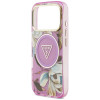 Guess IML Glitter Flowers Triangle MagSafe kate Apple iPhone 18 Pro Max / 17 Pro Max, lilla