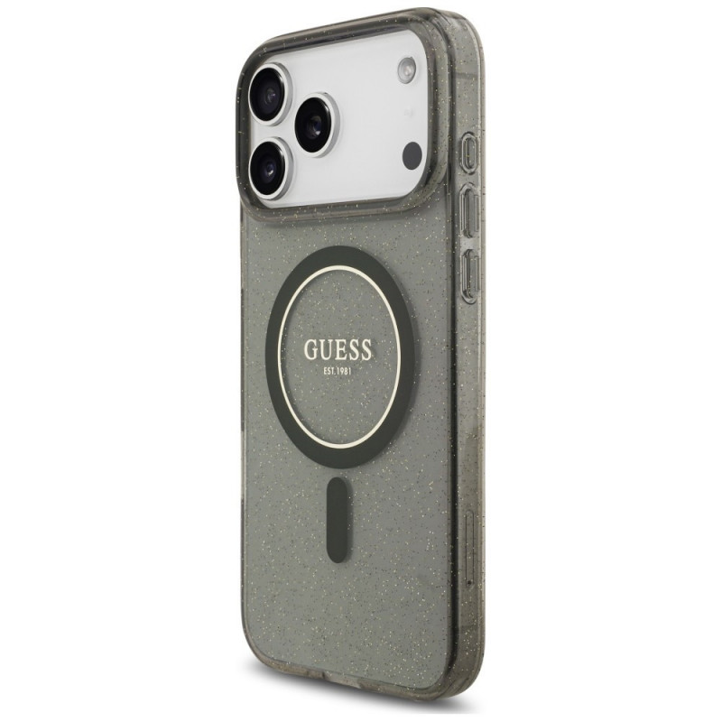 Guess IML Glitter Pearl Strap MagSafe ümbris Apple iPhone 18 Pro Max / 17 Pro Max jaoks, must